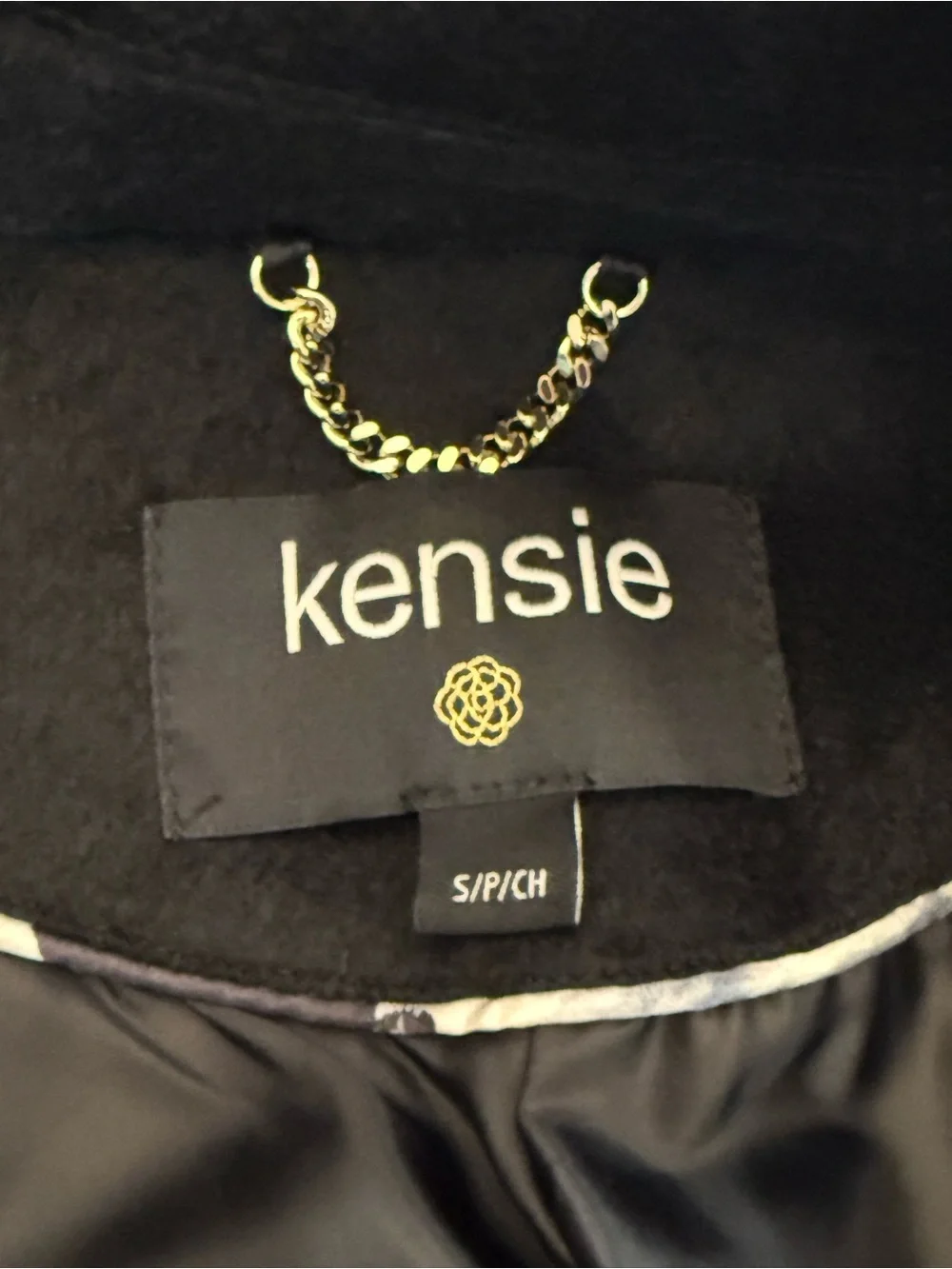 Kensie Fringe Wool Blend Peacoat Jacket Black Double Breasted Patch Pocket Small